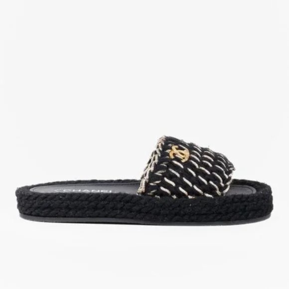Chanel 2022 CC Black Knit Slide Sandals - Picture 2 of 12